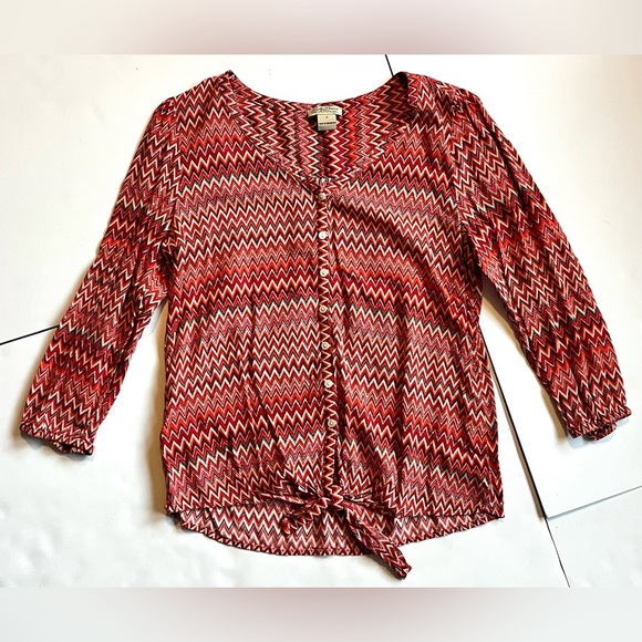 Lucky Brand Live in Love Women’s Chevron Patterned Red Blouse Size Small - Picture 1 of 12
